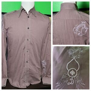 Diesel Men’s L Embroidered Western Rock Long Sleeve Btn Shirt Wolf Snake Graphic